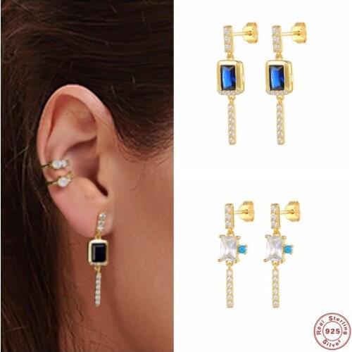 Aide 925 Sterling Silver Blue White Zircon CZ Tassel Dangle Earrings For Women Luxury Bohemian Pendiente 2021 Fine Jewelry Gift