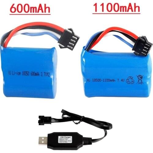 7.4V 600Mah / 1100MAH battery SM-4P Plus and USB charger for UDI001 UDI002 UDI902 961 962 2.4G RC racing boat 18500 18350
