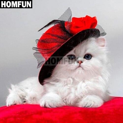 HOMFUN Full Square/Round Drill 5D DIY Diamond Painting "Hat cat" Embroidery Cross Stitch 5D Home Decor Gift A02594