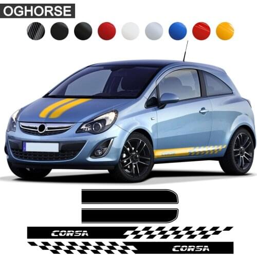 Car Styling Door Side Stripes Skirt Sticker Racing Sport Graphics Vinyl Hood Cover Decal for Opel Corsa C D E F