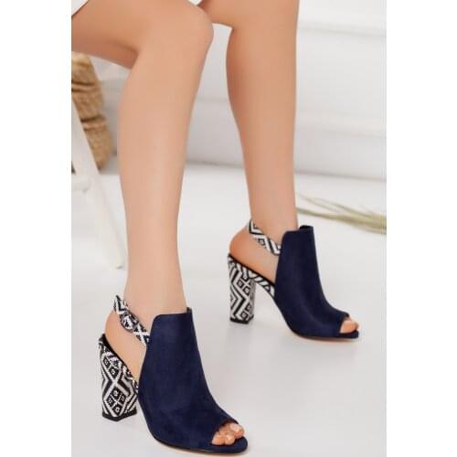 Chloe Heels Navy Blue Suede Rugs Shoes in Detail