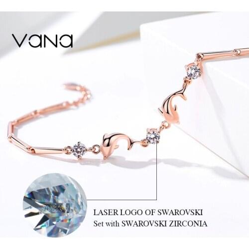 VANA Dolphin Bracelets for Women 925 Sterling Silver Bracelets Set with SWAROVSKI Cubic Zirconia Gift for Women