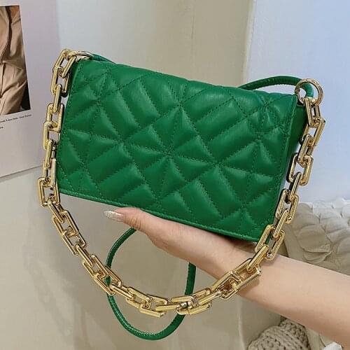 Brand Designer Handbags Women Bags Luxury Golden Chain Shoulder Bag for Girl Green Leather Crossbody Bags Ladies Square Flap Sac