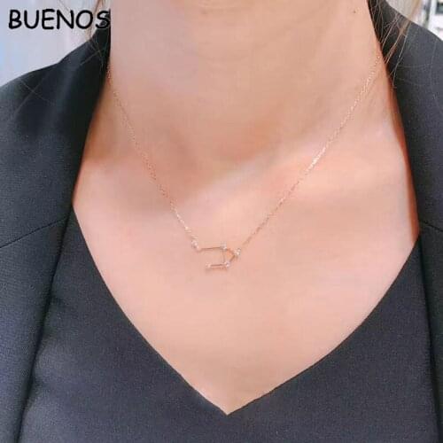 BUENOS Korean New Fashion Zircon Pendant 12 Constellations Zodiac Necklace Short Collarbone Chain Valentines Day CA4587/5