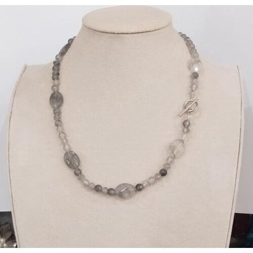 Lii Ji Real Stone Gray Quartz Choker Necklace 925 Sterling Silver Clasp Simple Necklace for Women Summer 49cm