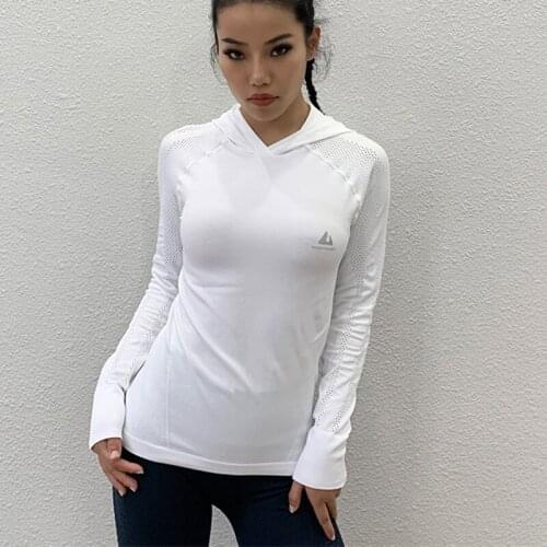 CretKoav 2019 New Reflective Printing Women Yoga Shirts Long Sleeve T shirts Hoodie Breathable Hollow Out Gym Slim Fitness Top