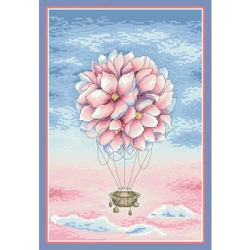 Flower Hot Air Balloon Cross Stitch Set Printed Fabric 11CT 14CT Embroidery Kits For Needlework Diy Handmade Home Decor Painting
