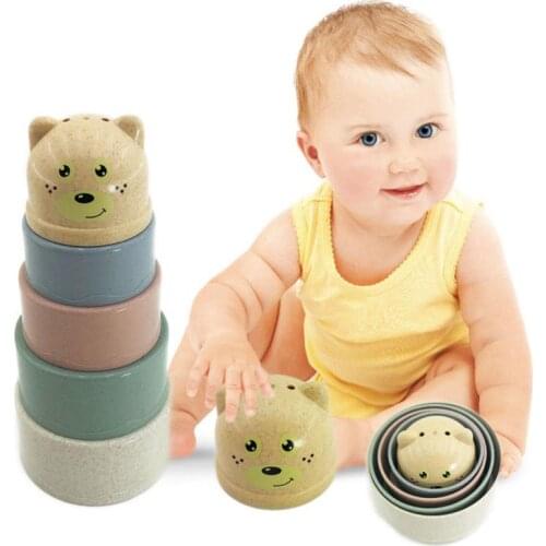 Childrens Wheat Straw Cartoon Fish Bear Stacking Cups Layer By Layer Hourglass Baby Summer Puzzle Bathroom Bath Shower Toy Gift