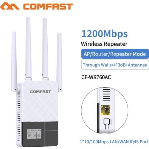 Dual Band 1200Mbps WiFi Amplifer Internet Signal Booster Wireless Repeater 2.4GHz 5GHz Wi-Fi Range Extender Antenna