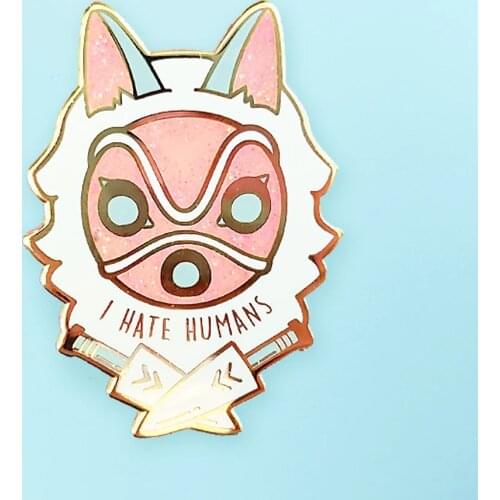 I HATE HUMANS Enamel Pin Fashion Cute Pastel Princess Mononokes Brooch Anime Movie Fans Collectible Medal Unique Gift