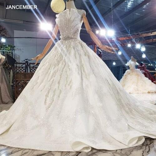 HTL1831 Extravagant O-Neck Crystal Sequined Beading Wedding Dress 2020 Tank With Sleeveless Applique Ball Gowns