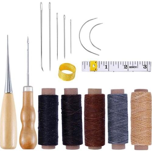 DIY Craft Handle Tool 16pcs Knitting Crochet Leather Sewing Needles Stitching Needle Set Thread Thimbles Home Hand Sewing Tool