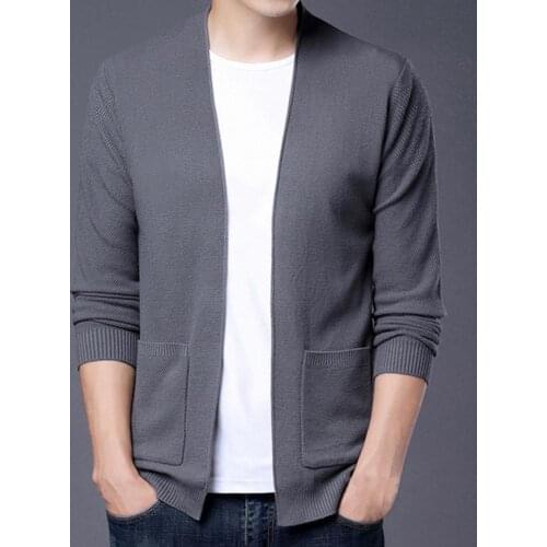 Cardigan male autumn Solid color cardigan knitted fashion cardigan cotton casual cardigan mens sweater long sleeve for business
