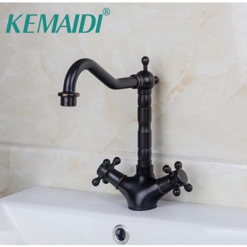 KEMAIDI Deck Mounted Kitchen Torneira Double Handles Swivel 360 Oil Rubbed Black Bronze Basin Sink Lavatory Tap Mixer Faucet