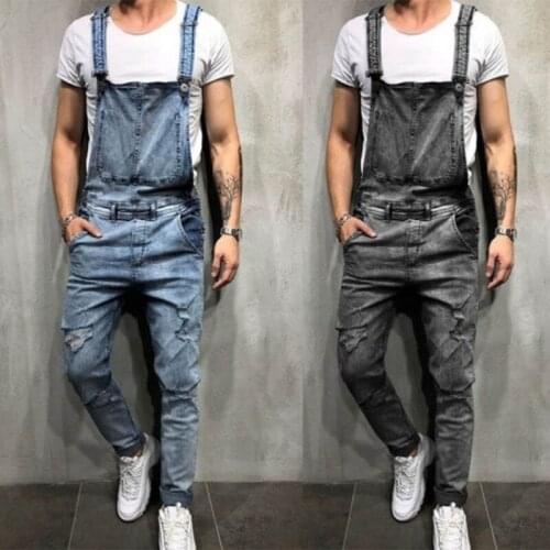 Slim ripped denim jumpsuit men Brand cotton denim Overalls men Straight Cool Streetwear Hip hop denim jumpsu