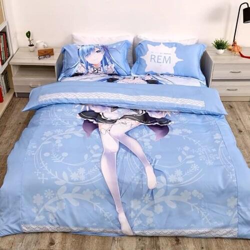 Hot Japanese Anime Duvet Cover Pillow Case Re: Life in a Different World from Zero Rem Chracter Bed Sheet Bedding Set