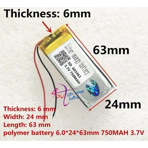 Best battery brand Free shipping 3.7V,750mAH,[602463] PLIB; polymer lithium ion / Li-ion battery for dvr,GPS,mp3,mp4,cell phone