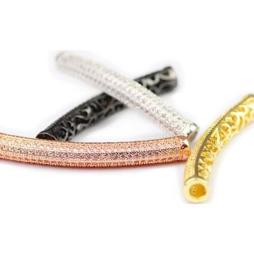 Micro-inlay White Zircon Bending Copper Tube 40mm Cylinder beads Charms Spacer Loose beads for Jewelry bracelet making DIY 1Pcs