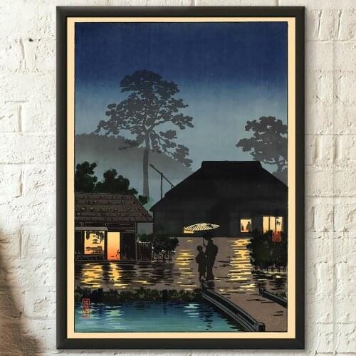 Modular Rainy Night View Canvas Painting Wall Art Ukiyo-e Pictures Home Decor Bedroom Background Japan Edo Period Poster Gift