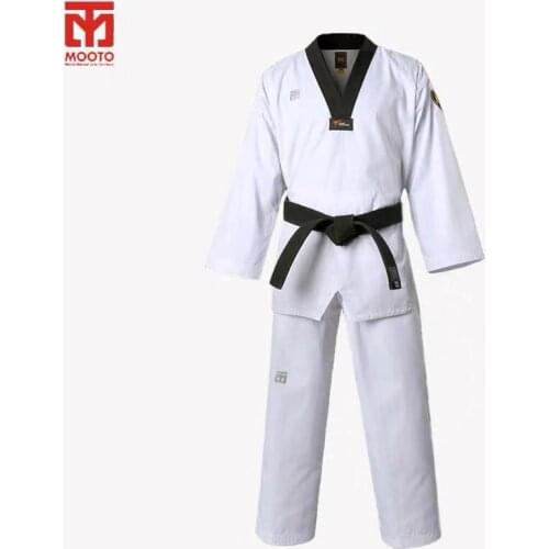 MOOTO IIIF Uniform High Quality Child Adult WTF Taekwondo Karate Dobok Cotton Breathable Fitness Sport Clothes Suit Black V-neck