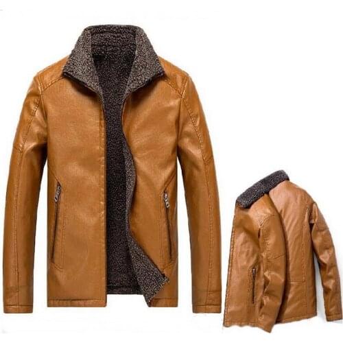 Mens Winter Thick Velvet PU Leather Jackets Mens Jacket Winter Fleece Thick Warm Biker Coats Male Faux Leather Coat