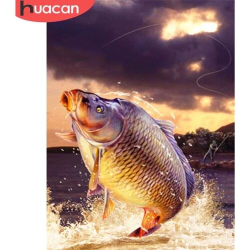 HUACAN Full Square/Round Diamond Painting Kit Fish 5D DIY Diamond Embroidery Cross Stitch Animal Mosaic Sea Home Decor Kits
