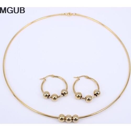 Gold color 30mm-70mm earrings collar set 3 style selection Smooth and beautiful beads 2mm collar wholesale