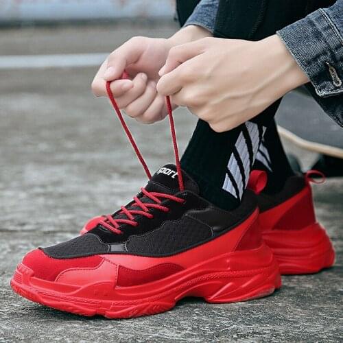New Thick bottom sneakers Four seasons Men Running sports shoes outdoor Breathable Mesh anti-skid lace-up jogging walking shoes
