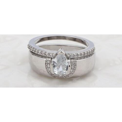 New Trend S925 Silvery Rings Unique Female Luxury Water Drop Zircon Ring Sets For Bridal Wedding Engagement Jewelry Couple Gift