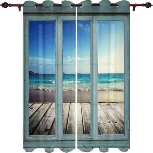 Window Beach Sea Wave Window Curtains Kids Room Living Room Curtain Panels Valance Curtains for Kitchen