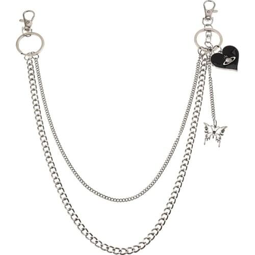 Punk Hip Hop Men Women Pants Waist Chain Dice Butterfly Star Pendant Multilayer KeyChain Jeans Youth Girl Street Jewelry