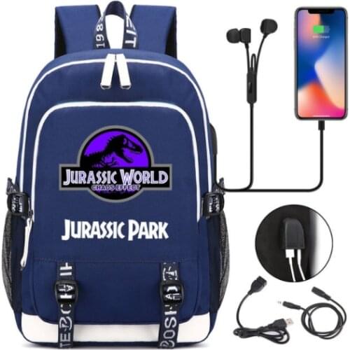 Jurassic Park World Backpack Women Men Capacity Mochila Travel Bags Laptop Chain Anime USB Port Teens Students School Bag