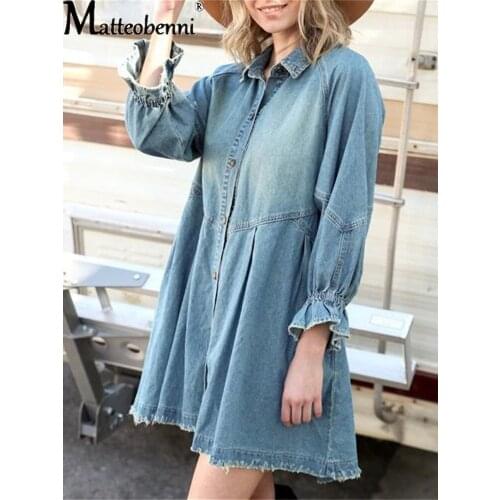 Summer Light Blue Long Sleeve Shirt Dress Office Ladies Big Pocket Button Solid Color Dress Casual Loose Streetwear Dress 2021
