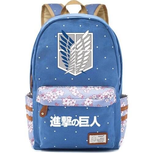 Attack on Titan Wings Freedom Bag Backpack Flower Point Floral Bag School Teenagers Student Book Travel Laptop Girl Boys Mochila