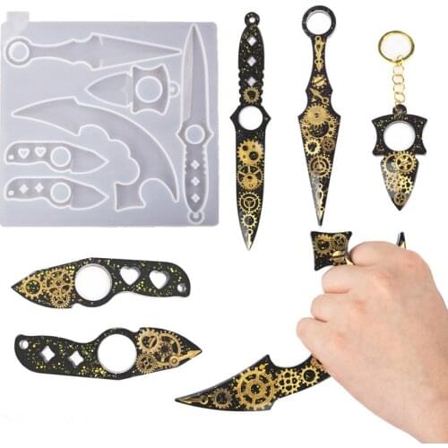 DIY Crystal Epoxy Resin Mold Keychain Finger Cots Knife Defense Mirror Silicone Mold For Resin
