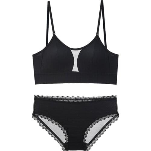 Sexy Deep Plunge U Backless Bra Set Mesh Transparent Panties Underwear Removable Straps Thin Cup Lingerie Women 2020 Summer New