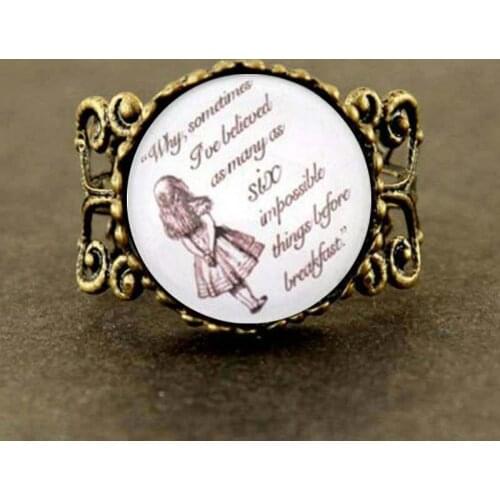 Six Impossible Things Alice in Wonderland Alice Quote photo ring Jewelry women men gift vintage antique charm