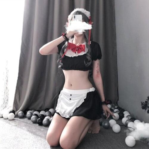 Sexy Lingerie Japanese Maid Waistless Split Skirt Uniform Temptation Net Gauze Bubble Sleeve Perspective Passion Service