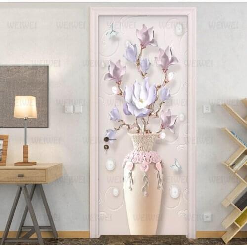 Modern Simple Door Sticker Embossed Vase Flowers Photo Wallpaper 3D Living Room Bedroom PVC Self Adhesive Waterproof Wall Papers