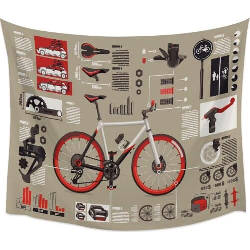 Bicycle Infographic Tapestry Cover Beach Towel Picnic Yoga Mat Home Decoration