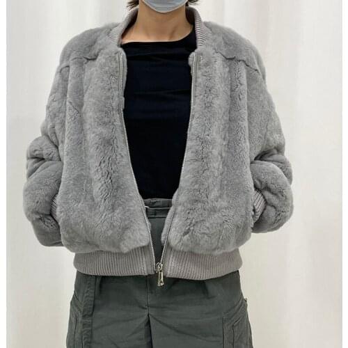 Rf21104 2021 Autumn Winter womens real fur jacket rabbit fur aviator jacket long sleeve