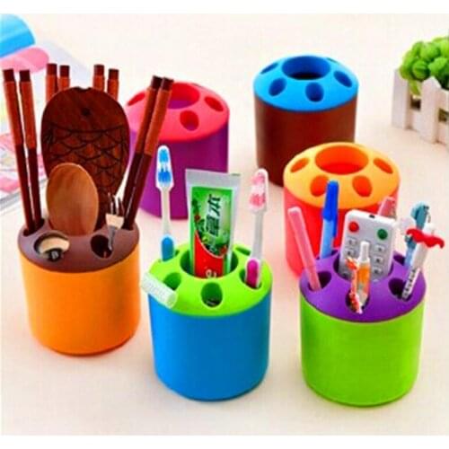 Colorful Plastic Toothbrush Holder Small Bathroom accessories Pens Pencil knife and fork Holder Container Tube Bracket Cups