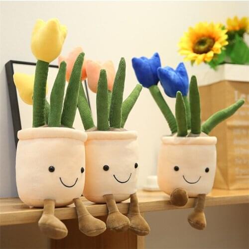 1pcs New Flower Plush Toy Doll Simulation Plant Doll Succulent Tulip Flowerpot With Legs Doll Indoor Decoration