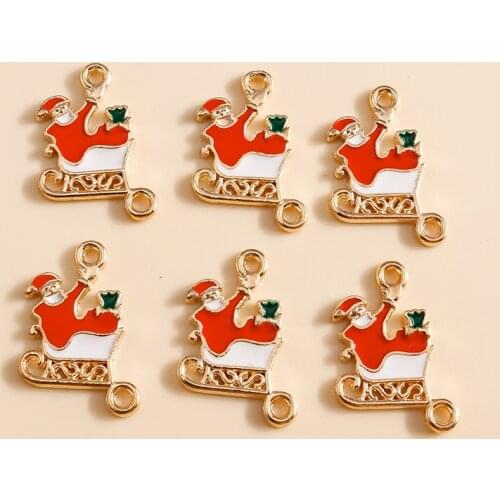 10pcs/lot 13*20mm Enamel Santa Claus Charms for Earrings Pendants Bracelets Making Sled Charms Handmade DIY Jewelry Accessories