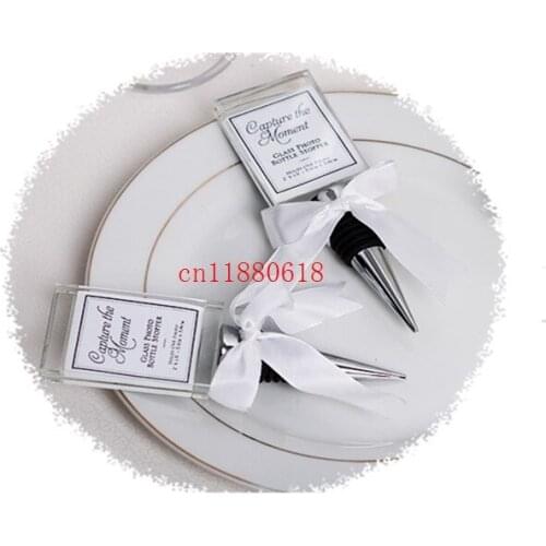 100pcs/lot Free Shipping Crystal Photo Frame Bottle Stopper Wedding Favors and gifts Wine Stopper Wedding supplies Party gift