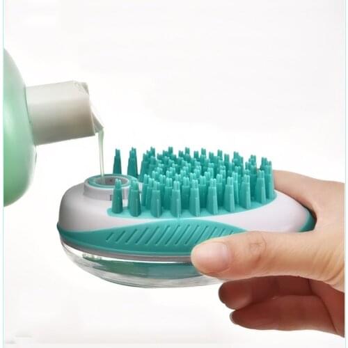 2 in 1 Cat and Dog Bath Brush Scrubber Shampoo Dispenser for Pet Grooming Deshedding Soft Silicone Bristles Remove Loose Fur