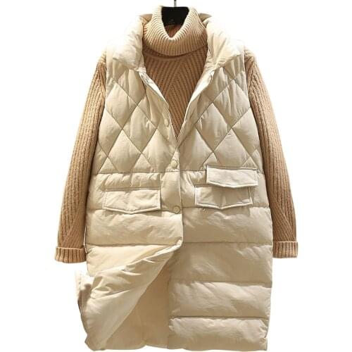2020 New Autumn Winter Korean Womens Mid-Length Waistcoat Thickened Loose Thin Cotton Jacket Down Cotton Sleeveless Vest