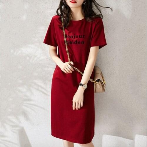 2021 summer loose and thin printed T-shirt dress womens student Korean commuter mid-length fairy skirt