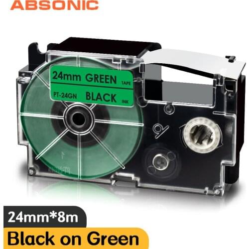 24mm XR-24GN Labeling Tapes for Casio XR-24WE Label Printer Black on Green Ribbon Compatible for Casio KL-G2 KL-V460 Label Maker