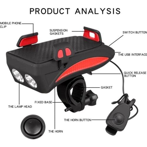 4 in 1 T6 LED 400LM Bicycle Headlight with Power Bank Mobile Phone Rack Holder Alarm Bell Speaker Horn MTB Mountain Bike Light